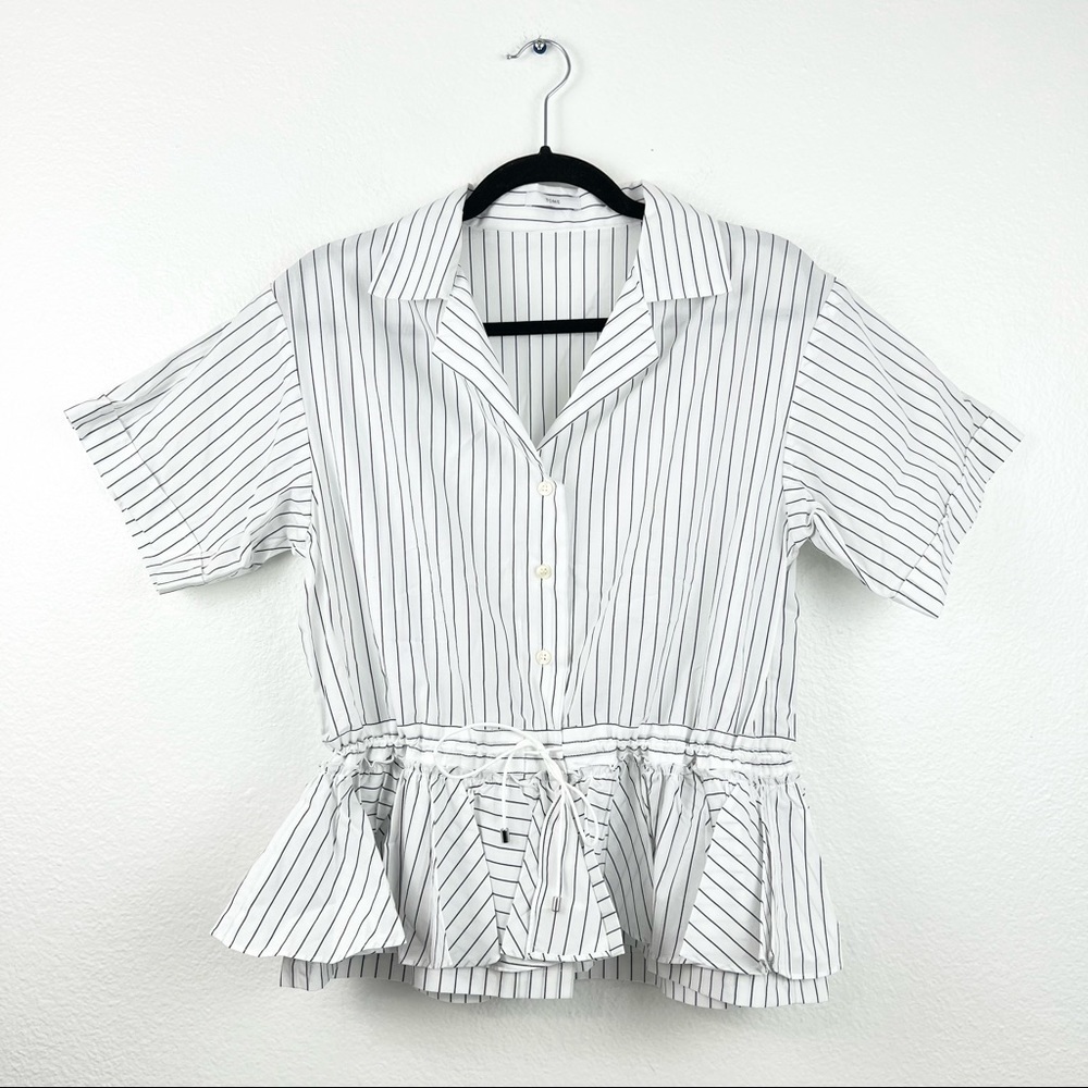 TOME Cabana Striped Peplum Button Down Shirt, White with Black Stripe, 4, NWOT!